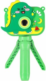 Detský digitálny fotoaparát KIK Dinosaurus so statívom, zelený