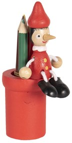 Červený drevený stojan s pastelkami a Pinocchiom - 11 cm