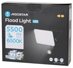 Aigostar - LED Reflektor so senzorom LED/50W/230V 6500K IP65 čierna