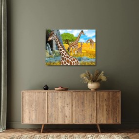 Sklenený obraz - Žirafia rodina (70x50 cm)