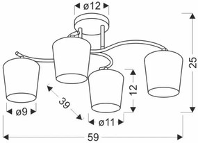 Luster na tyči ESNYR 4xE27/40W/230V čierna/biela