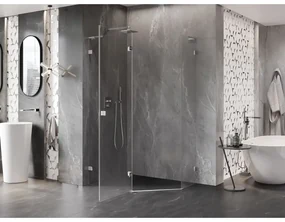 Mexen Lunar, L päťuholníkový sprchový kút naklápací doľava 100 x 80 cm, 8mm číre sklo, chrómový profil, 831L-100L-080P-01-00-L