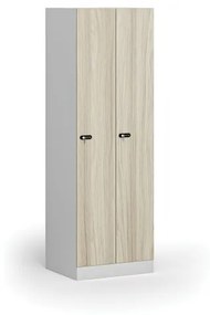 Kovová šatníková skrinka, 2-dverová, 1850 x 600 x 500 mm, mechanický kódový zámok, laminované dvere, dub prírodný