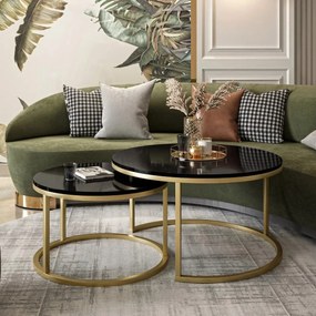 OKRÚHLY KONFERENČNÝ STOLÍK LEONARDO 2 v 1 ČIERNÝ LESK + ZLATÝ PODSTAVEC