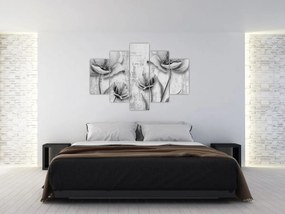 Obraz - Čiernobiele kvety na pozadí (150x105 cm)