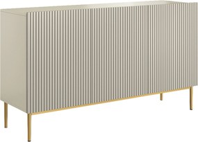 Komoda Nicole 150 cm trojdverová s ryhovaným čelom - kašmír / zlaté nohy
