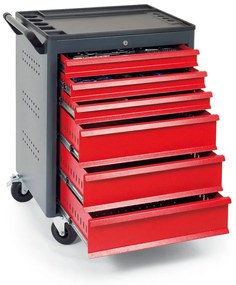 Pojazdný dielenský vozík na náradie GD, 6 zásuviek, 705 x 545 x 960 mm, antracit / červená