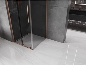 Mexen Velar L, sprchový kút s posuvnými dverami 90 x 90 cm, 8mm šedé sklo, medená matná, 871-090-090-43-65