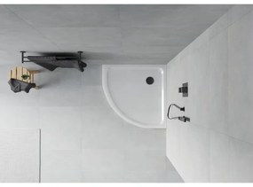 Mexen Flat, štvrťkruhová akrylátová sprchová vanička 100x100x5 cm SLIM, biela, čierny sifón, 41101010B