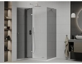 Mexen Roma, sprchový kút s krídlovými dverami 120 (dvere) x 80 (stena) cm, 6mm šedé sklo, chrómový profil + slim sprchová vanička biela + chrómový sifón, 854-120-080-01-40-4010