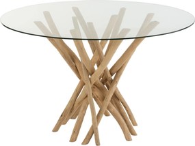 Jedálenský okrúhly drevený stôl so sklenenou doskou Branches - Ø120* 75 cm