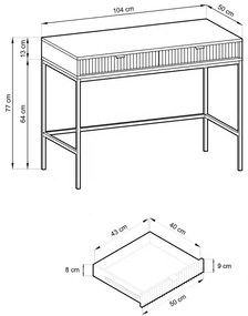 Toaletní stolek Nova 104 cm zelený/černé úchytky a černý rám