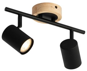 Moderné bodové svetlo čierne s dreveným sklonom 2-žiarovkové - Jeana