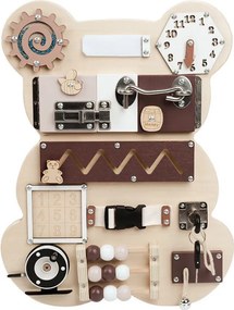 LEAN Toys Drevená senzorická manipulačná doska s medvedíkom 14 El.