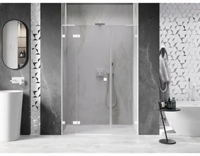 Mexen Lunar L, ľavé otočné sprchové dvere 130 cm, 8mm číre sklo, biely profil, 834SL-130-050-20-00-L