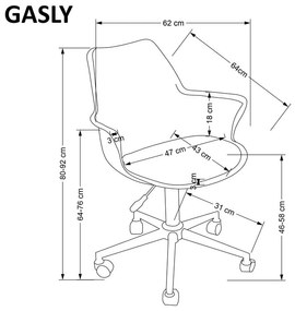 Kancelárska otočná stolička GASLY — plast, ekokoža, oceľ, biela / ružová