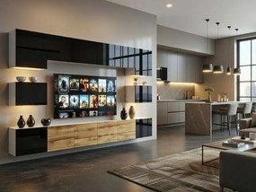 Obývacia stena Belini Premium Full Version čierny lesk / dub wotan + LED osvetlenie Nexum 53