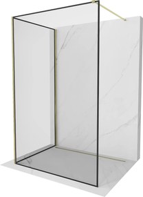 Mexen Kioto, 2-stenová sprchová zástena Walk-In 130 x 80 cm, 8mm číre sklo čierny vzor, zlatý lesklý profil,800-130-212-50-70-080