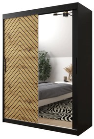 Posuvná skriňa so zrkadlom Ratintu 2 150 cm, zásuvka: nie, Farby: biela / biela + čierny mat