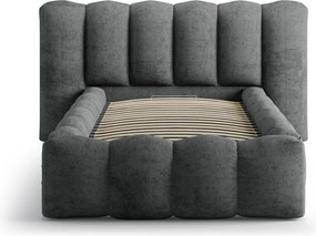 Tmavosivá čalúnená jednolôžková posteľ s úložným priestorom s roštom 90x200 cm Lupine – Micadoni