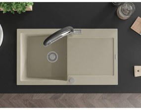 Mexen Leo, 1-komorový granitový drez 900x500x190 mm a drezová batéria Duo, béžová, 6501-69-671701-07