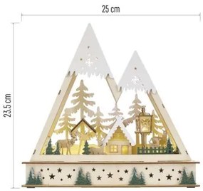 Dřevěná LED vánoční krajina 23,5 cm s časovačem teplá bílá