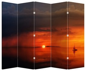 Paraván - Západ slnka s plachetnicou (210x170 cm)