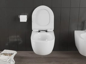 Mexen Carmen, závesná WC misa 490x365x340 mm, Rimless Tornádo + WC sedadlo z duroplastu, biela lesklá, 30880100T