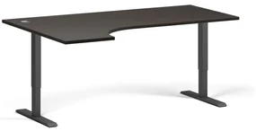 Výškovo nastaviteľný stôl, 2 motory, 745 - 1215 mm, rohový L/P, doska 1800 x 1200 mm, čierna podnož, wenge