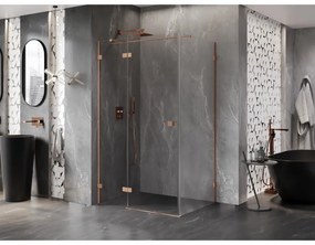 Mexen Lunar T, sklápací sprchový kút ľavý 115 x 110 cm, 8mm číre sklo, profil medená matná, 834T-115-110-65-00-L
