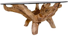 Okrúhly konferenčný stolík v prírodnej farbe so sklenenou doskou ø 110 cm Amazonas – House Nordic