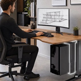 Držiak na počítač pod stôl, nastaviteľný, kovový, čierny: PC HOLDER