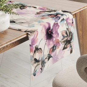 Biante Zamatový behúň na stôl Tamara TMR-050 Abstraktné fialové kvety na smotanovom 20x180 cm