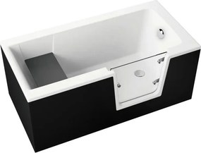 Vaňa s dvierkami Polimat AVO 140x70 s čiernym čelným krycím panelom + vaňový sifón automat s prepadom VABPS-ZU 70