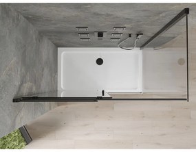 Mexen Omega, sprchovací kút s posuvnými dverami 130 (dvere) x 70 (stena) cm, 8mm číre sklo, čierny profil + slim sprchová vanička biela s čiernym sifónom, 825-130-070-70-00-4010B