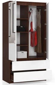 Skriňa S 90 cm 2D 2SZ 2 zrkadlá CLP wenge / biela