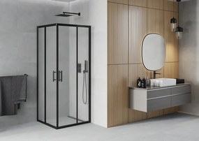 Mexen Rio, štvorcový sprchovací kút s posuvnými dverami 70(dvere) x 70(dvere) x 190 cm, 6mm sklo námraza, čierny profil, 860-070-070-70-30