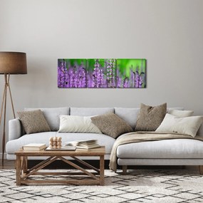 Obraz fialových lúčnych kvetov (s hodinami) (90x30 cm)