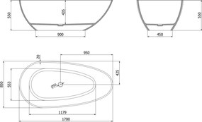 Mexen Glass Denim, voľne stojaca priesvitná vaňa 170 x 85 cm, chrómová zátka, 58061708507