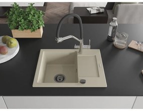 Mexen Enzo, granitový drez 576x465x174 mm, 1-komorový a drezová batéria Duo, béžová, 6506-69-671701-07-B