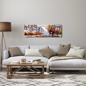 Obraz - Život v meste (s hodinami) (90x30 cm)