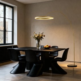 Dizajnová oblúková stojaca lampa zlatá vrátane LED s 3-stupňovým stmievaním - Anello