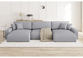 Svetlosivá menčestrová rozkladacia/s úložným priestorom rohová pohovka Sara – Ropez