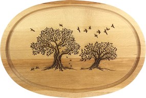 AMADEA Drevená servírovacia doska - podnos oválne stromy, masívne drevo, 30 cm