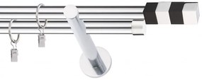 Dekorstudio Chrómová dvojradová garniža čierny MAGNUM 19mm Dĺžka: 140cm, Typ uchytenia: Držiak dvojitý modern, Typ príslušenstva: Krúžky tiché so štipcami