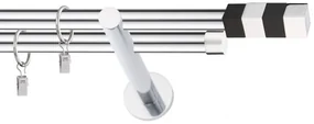 Dekorstudio Chrómová dvojradová garniža čierny MAGNUM 19mm Dĺžka: 440cm, Typ uchytenia: Držiak dvojitý modern, Typ príslušenstva: Krúžky tiché so štipcami