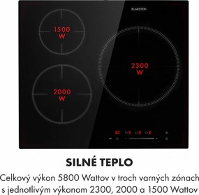 Klarstein Delicatessa 3, indukčná varná doska, 5800 W, 3 zóny, sklokeramika, čierna
