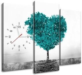 Gario Obraz s hodinami Tyrkysový strom lásky - 3 dielny Rozmery: 90 x 70 cm