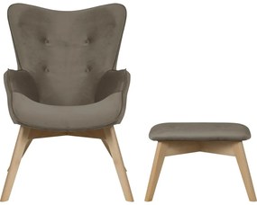 Svetlohnedé zamatové kreslo s podnožkou Niko – Ropez