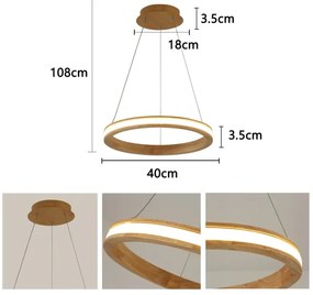 Brilagi - závesný LED luster na lanku UMEA WOOD, 30 W, 230 V, priemer 40 cm, drevený
